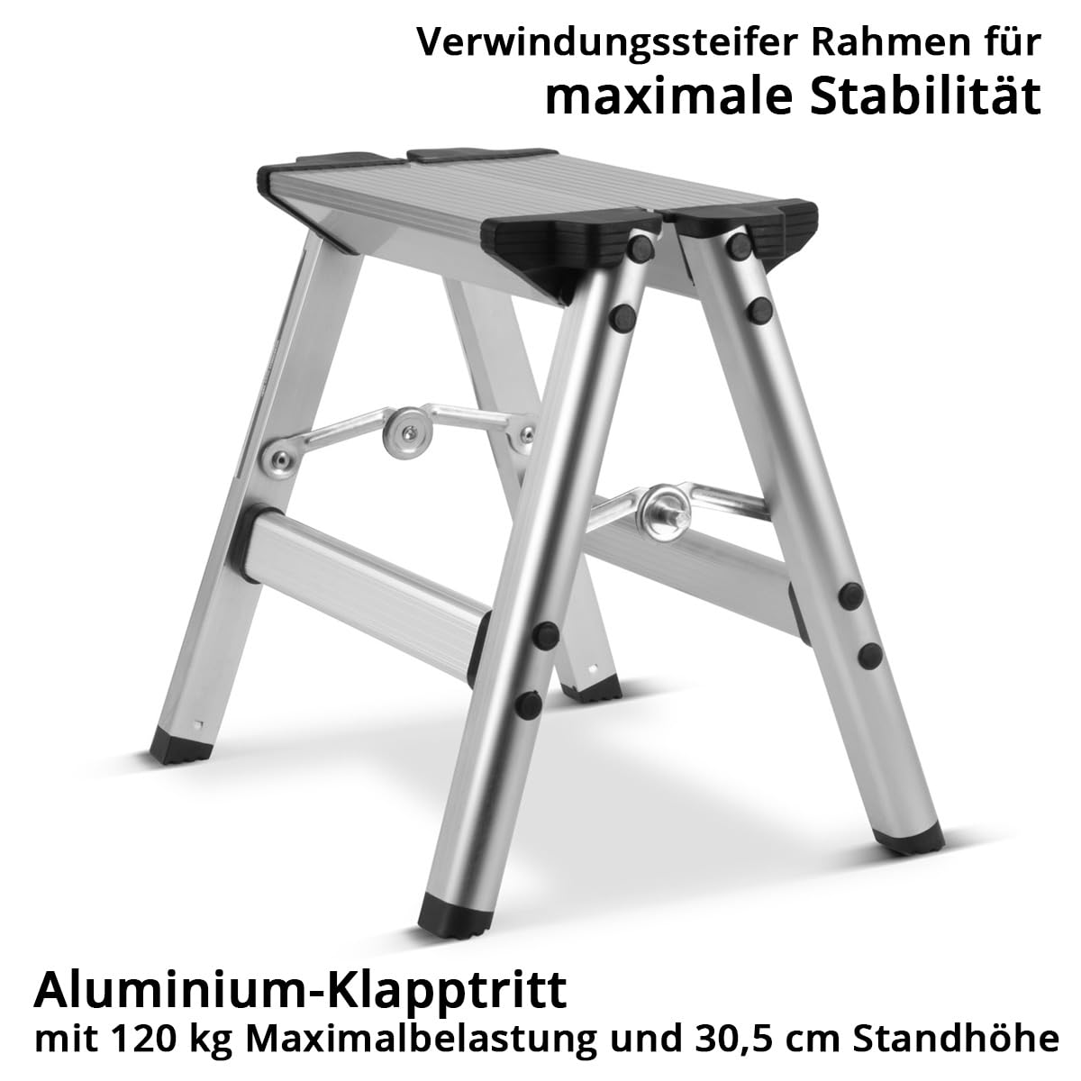 STAHLWERK Gradino pieghevole KT-1 ST con portata di 120 kg Scala in alluminio, scala pieghevole, scaletta, sgabello, sgabello con gradino antiscivolo
