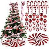 Shappy 38 Pcs Christmas Tree Ornaments Sets, Candy Cane Red White Stripes Xmas Tree Hanging Decorations, Plastic Xmas Ball Variety Shapes with Ribbon New Year Holiday Party Supplies(Cute,39.4'')