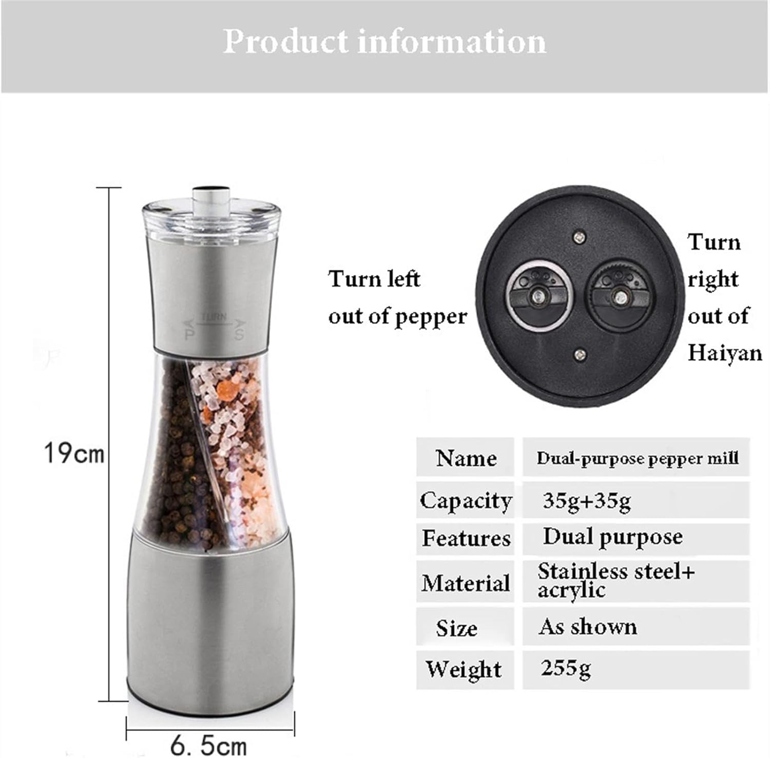 Salt and pepper grinder set, Stainless Steel Pulverizer Spice Jar Pepper Grain Mill Grinder Kitchen Tools or Salt