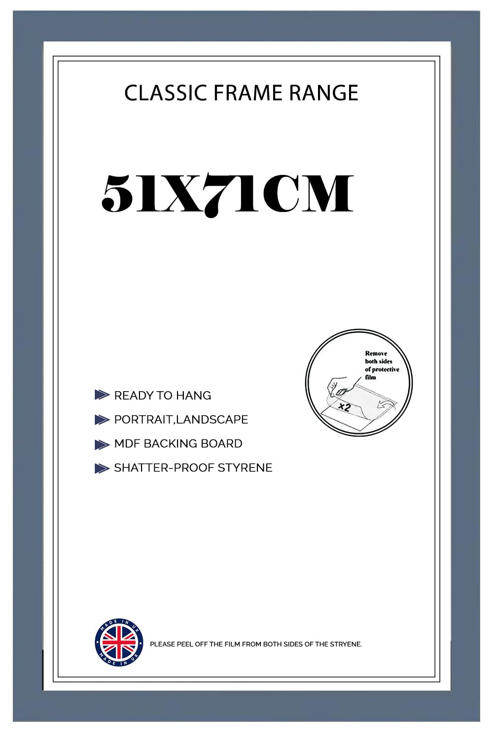 Picture Frame 51x71 cm for Jigsaw Puzzles | Strong MDF Wooden Shatter-Proof Front | 71cm x 51cm Vertical & Horizontal 30x15mm Moulding for Home & Office - Dark Grey