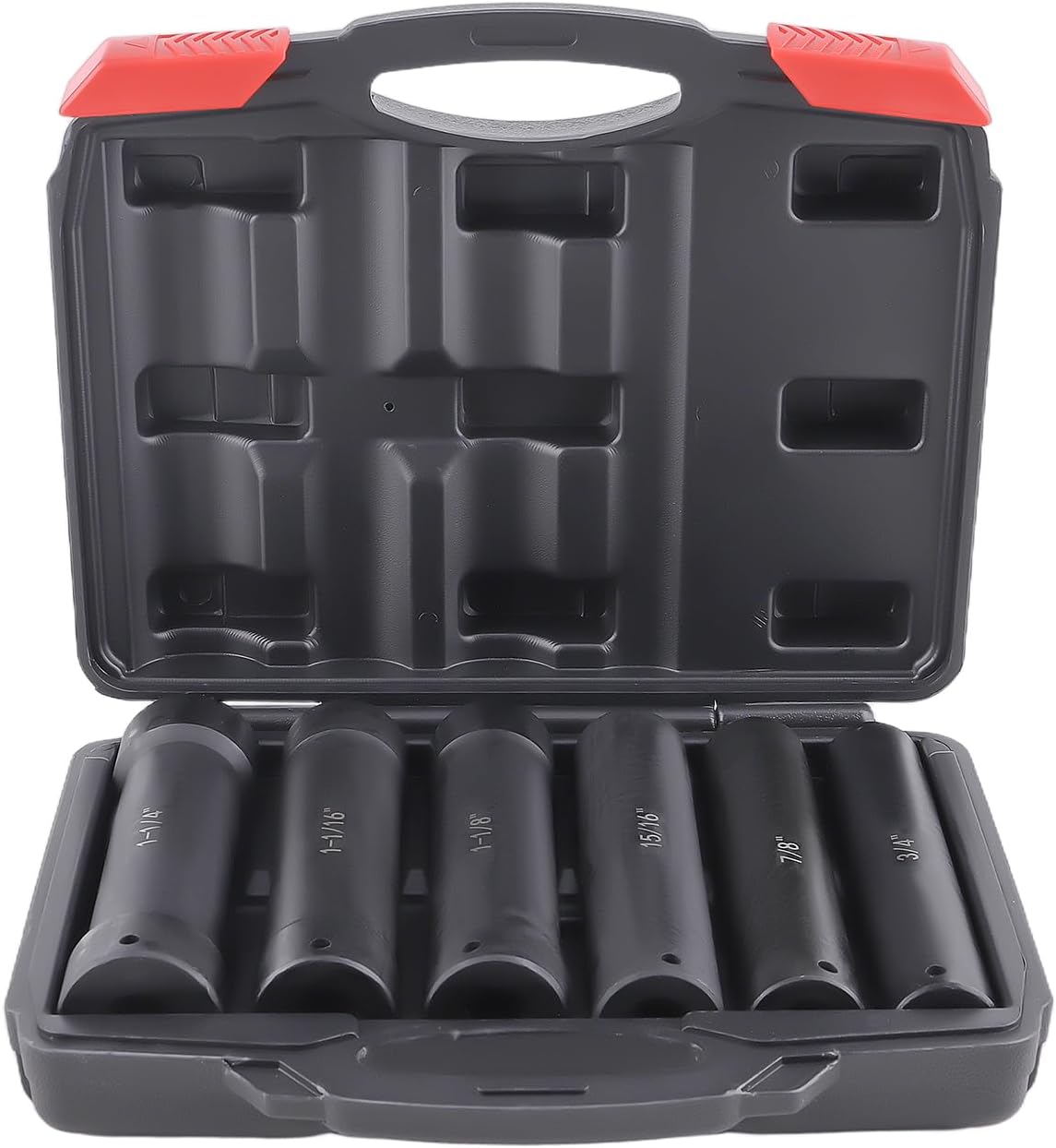 maXpeedingrods 1/2 Inch Drive Extended Length Impact Socket Set, 6Pcs Extra-Deep Length Extra-Deep Impact Set Heavy Duty with Case, 6 Sizes - Hex Sizes 3/4", 7/8", 15/16", 1-1/16”, 1-1/8", 1-1/4"