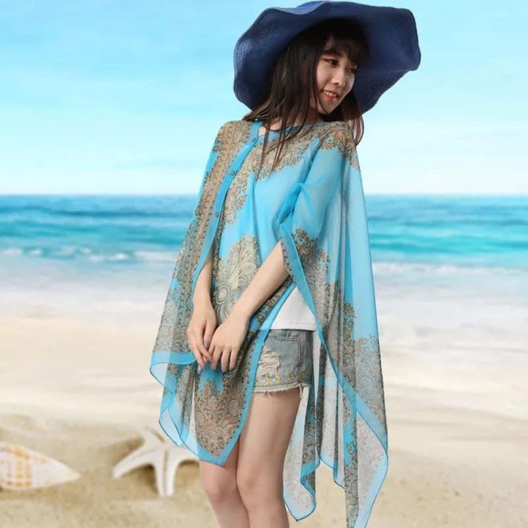 Amazon.co.jp: ビーチショール ポンチョ シフォン 2way 水着 冷房対策