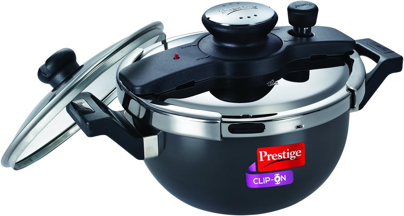Wееklу Tор Sаlе Prestige Clip On Hard Anodized Aluminum Kadai Pressure Cooker with Glass Lid, 3.5-Liters