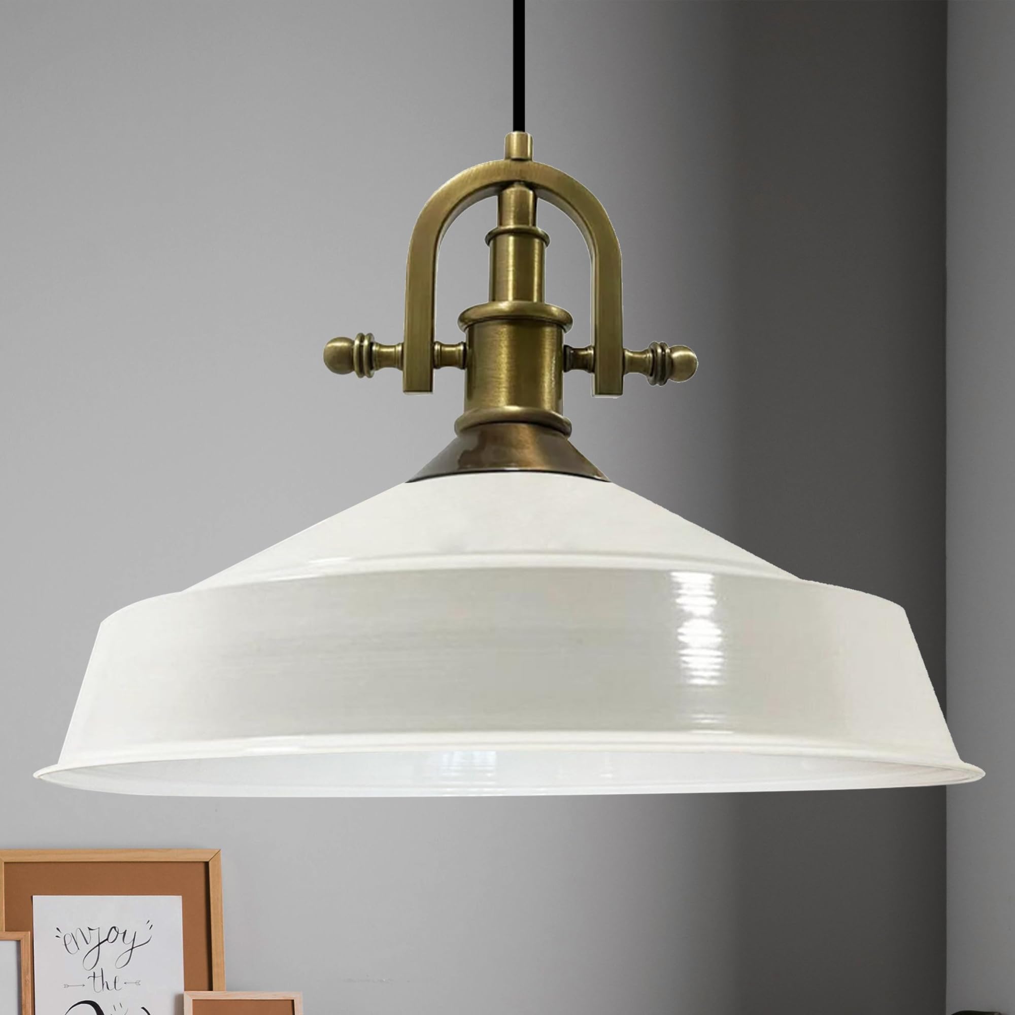 Bamyum White-White Asletl-Marine Hanging Lamp Industrial Pendant Light, 41 Cm Lamp Shades, Modern Metal Kitchen Island Lights, E27 Pendant Lamp For Living Room And Dining Room, White Pendant Light