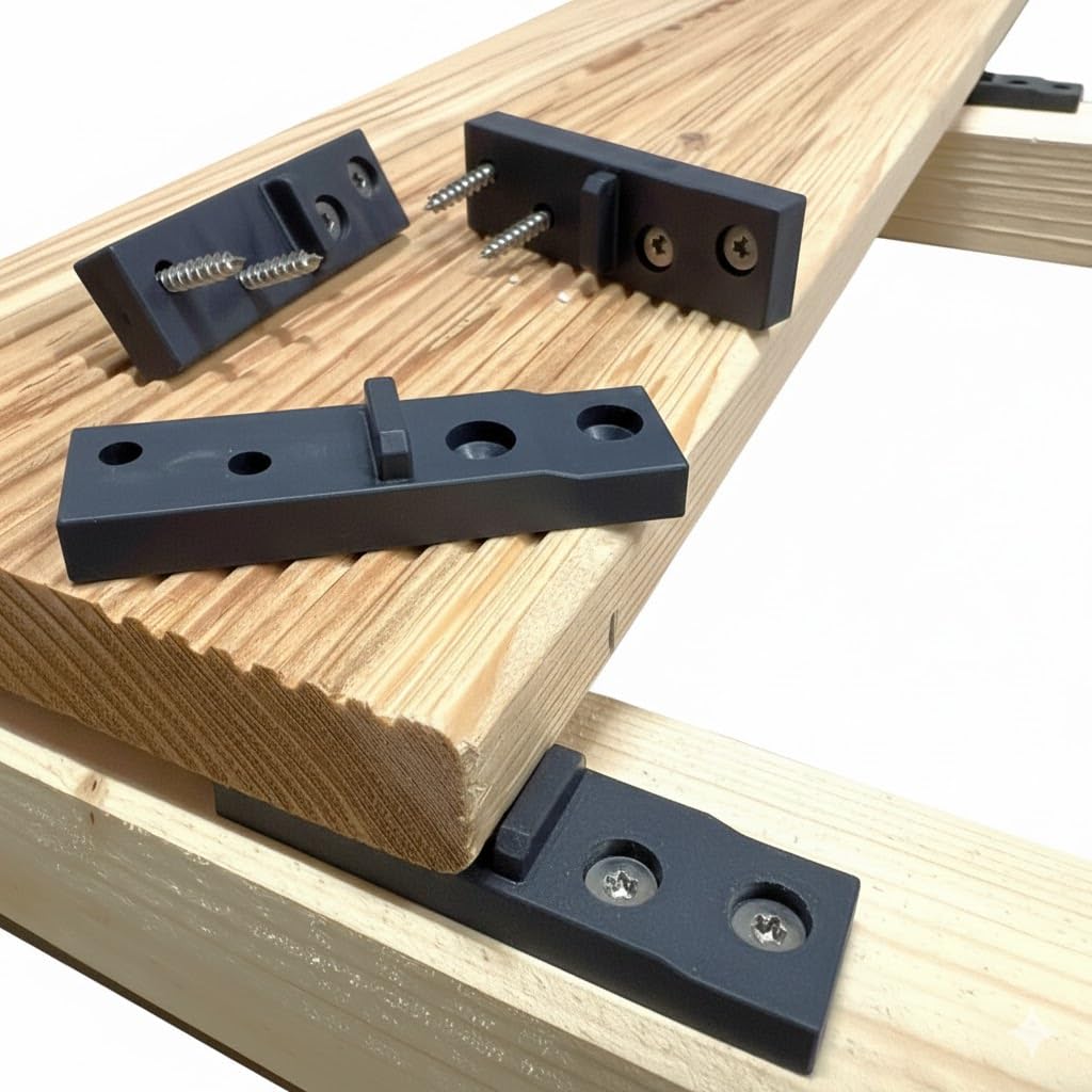 200 Stk. Abstandshalter für Terrassendielen verdeckte Befestigung Inkl. Edelstahl Schrauben + 1 Bit, Fugenbreite 2 mm / 4 mm oder 7 mm, Terrassenclips (HOLZ Unterkonstruktion, 4 mm Fugenbreite)