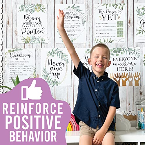 Hadley Designs 9 Eucalyptus Classroom Decor Signs, Welcome Sign For Bulletin Board Decorations, Growth Mindset Classroom Posters Elementary, Middle School Classroom Rule #TOP2
