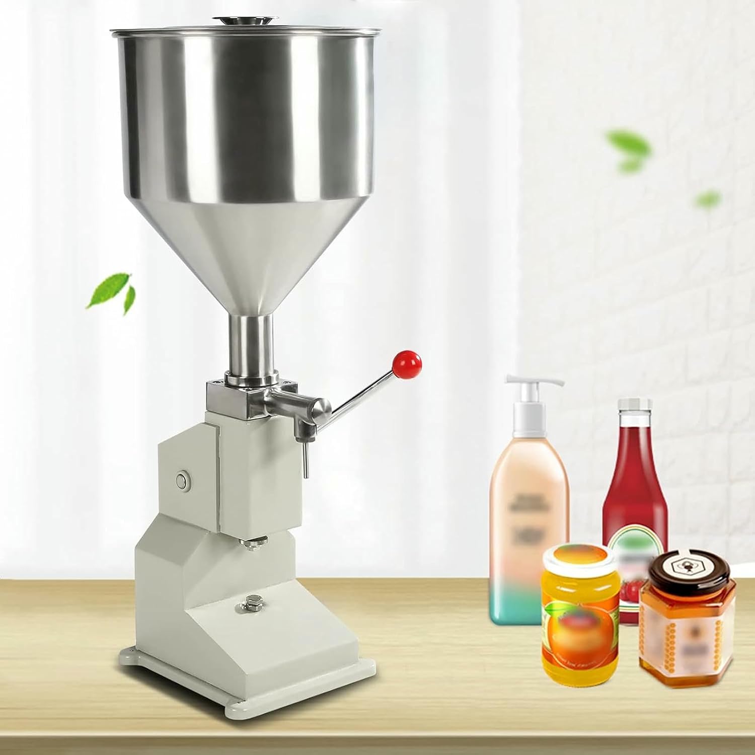 Manual Liquid Filling Machine in Paste, Bottle Filling of 5 to 50 Ml, Adjustable Bottles Filling Machine, Filling of Stainless Steel Fluids with 10 L Hopper for Milk ~/