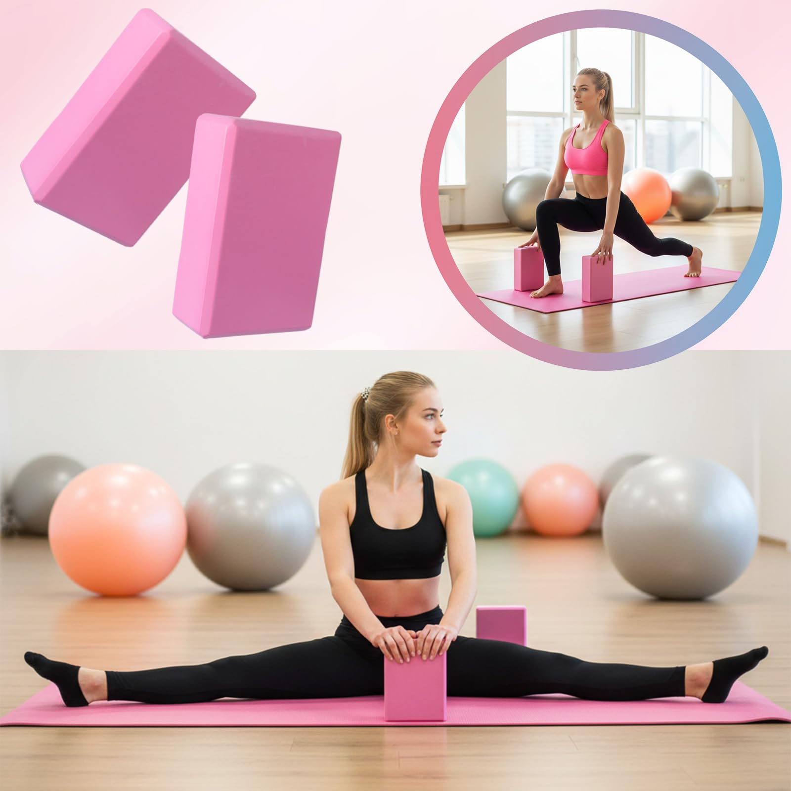 Yoga-Blöcke, 22,9 x 15,2 x 8,9 cm, EVA-Schaum, leicht, rutschfest, Yoga-Requisiten, fest und stützend, für Yoga, Pilates, Dehnen, Meditation, 6 Stück