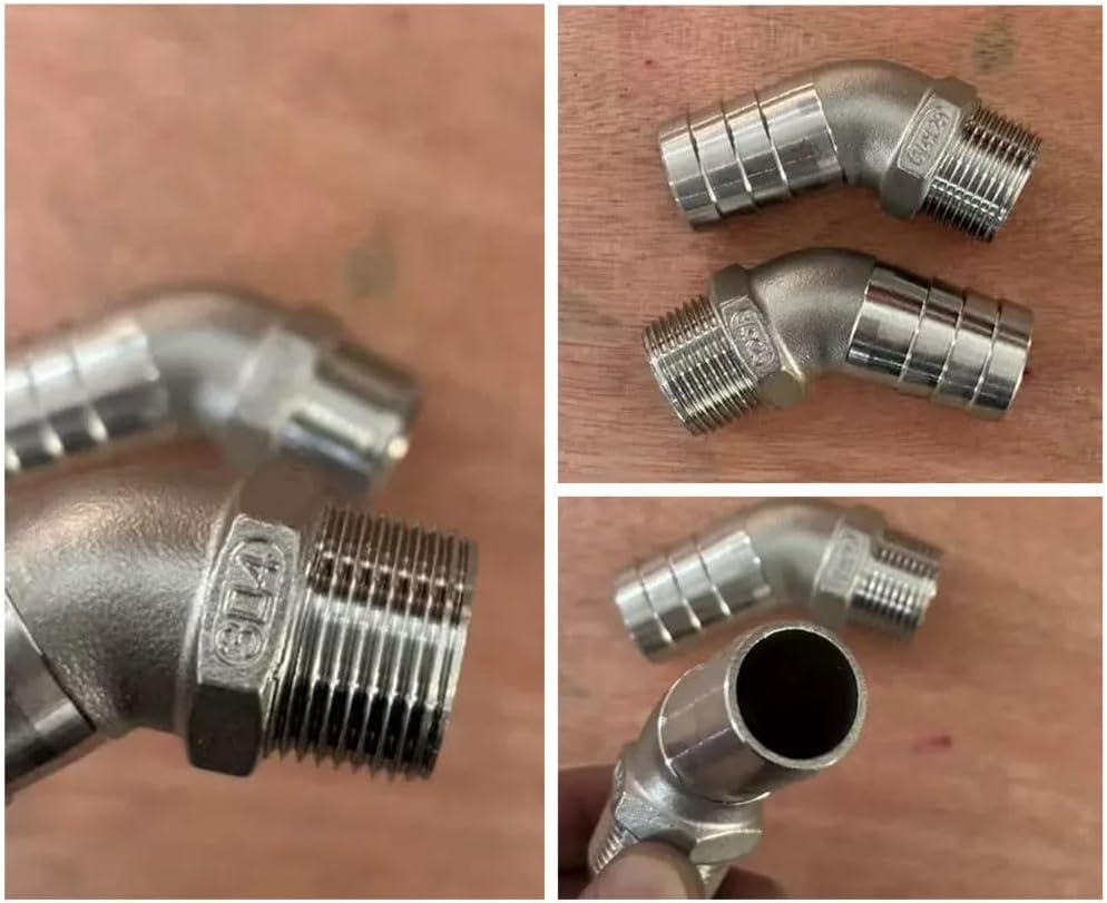 Stainless Steel Cast Pipe Fittings,45 Degree Elbow Connector, 1/4" 3/8" 1/2" 3/4" 1" 1-1/4" Male to 6mm 8 10 15 20 25 32mm Hose Barb Elbow Stainless Steel Pipe Fitting,(304 DN8*6MM)