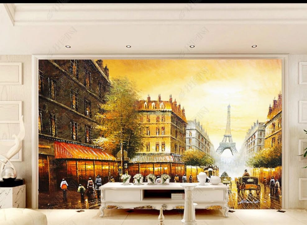 Papier peint intissé Tour Eiffel doré effet panoramique grand format 300x210cm pour grand mur
