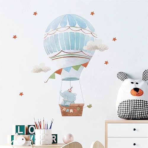 Miniatura 7 de Calcomanías de pared con diseño de elefante y estrellas para bebé, diseño de animales de dibujos animados de sacinora y animales extraíbles,