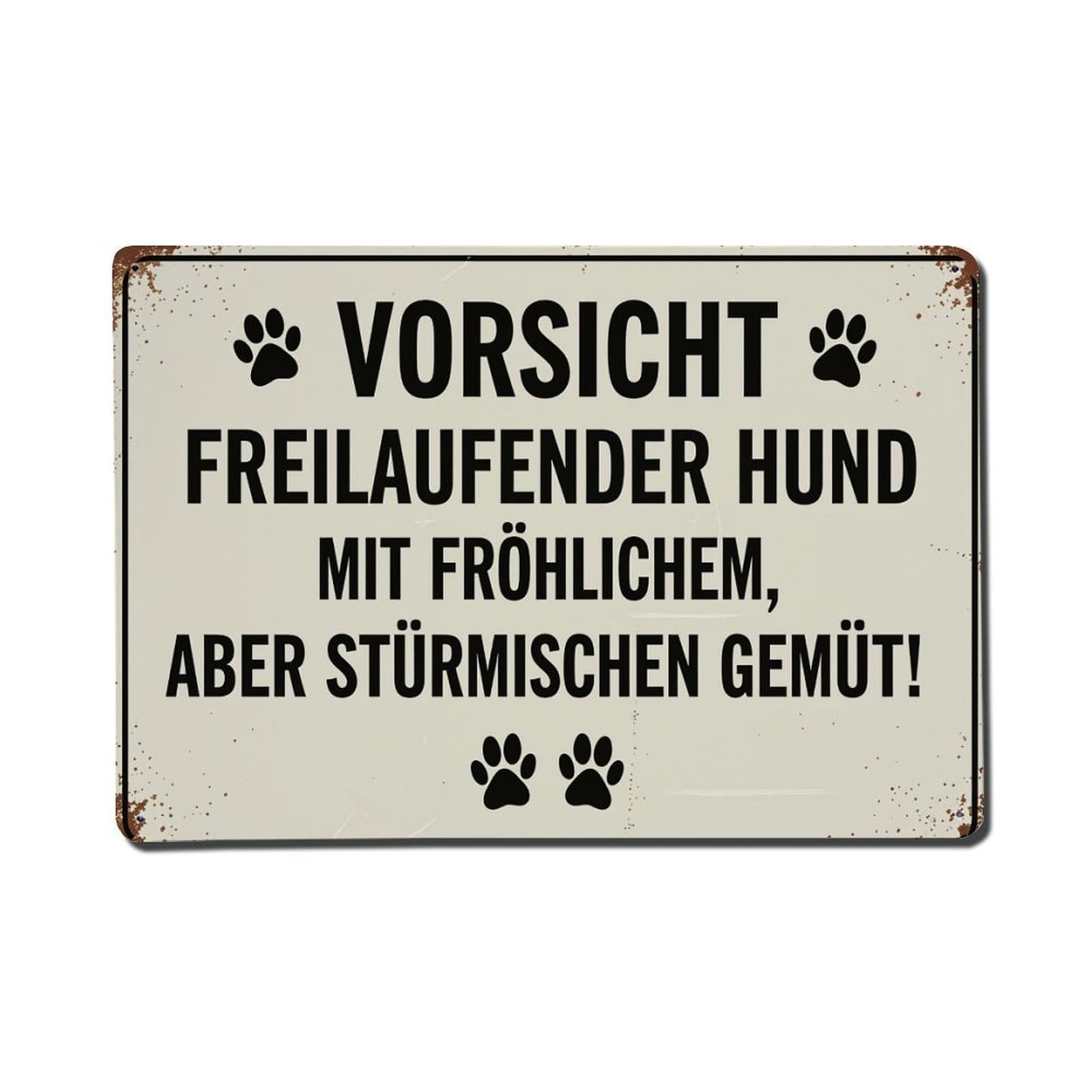 Vorsicht Freilaufender Hund Mit Frohlichem Aber Sturmischen Gemut Vintage Tin Sign Retro Metal Wall Decor Metal Poster, Home Bar Garage Farmhouse Cafe Wall Art Decoration 8x12Inches