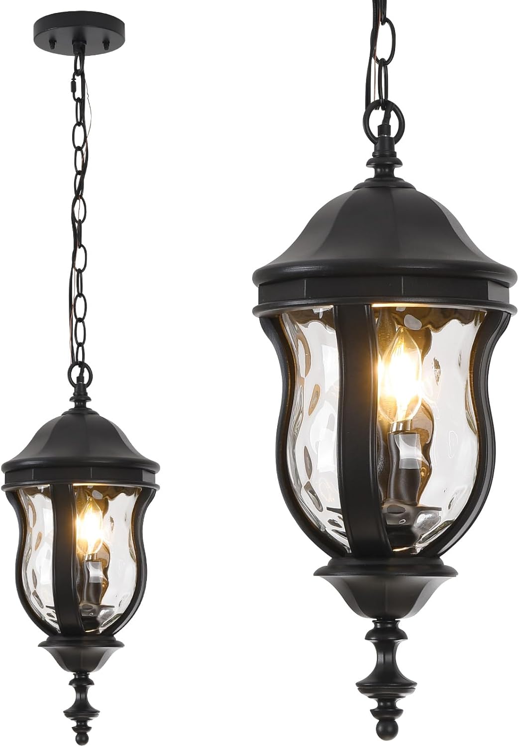 Large Outdoor Pendant Light Fixtures, 19.1'' Exterior Hanging Lantern Porch Light Adjustable, Black Hanging Lamp Farmhouse Exterior Chandelier Ceiling Mount for Entrance Patio Black Medium Pendant