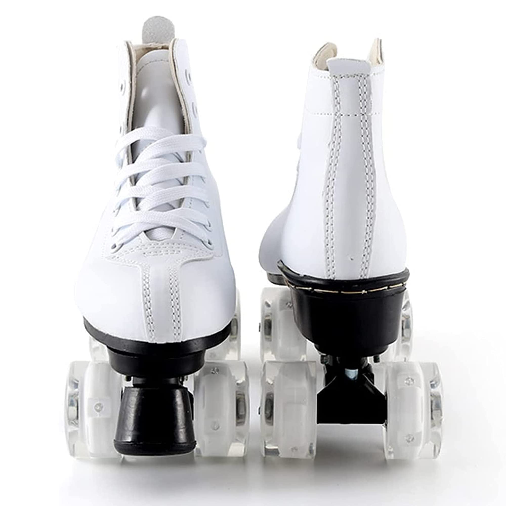 Classic Quad Roller Skates for Women and Men, High-Top PU Leather Double Row 4 Wheels Roller Skates for Indoor Outdoor Unisex Beginners Adult Teens Kids (White,US Women7/Men5.5)