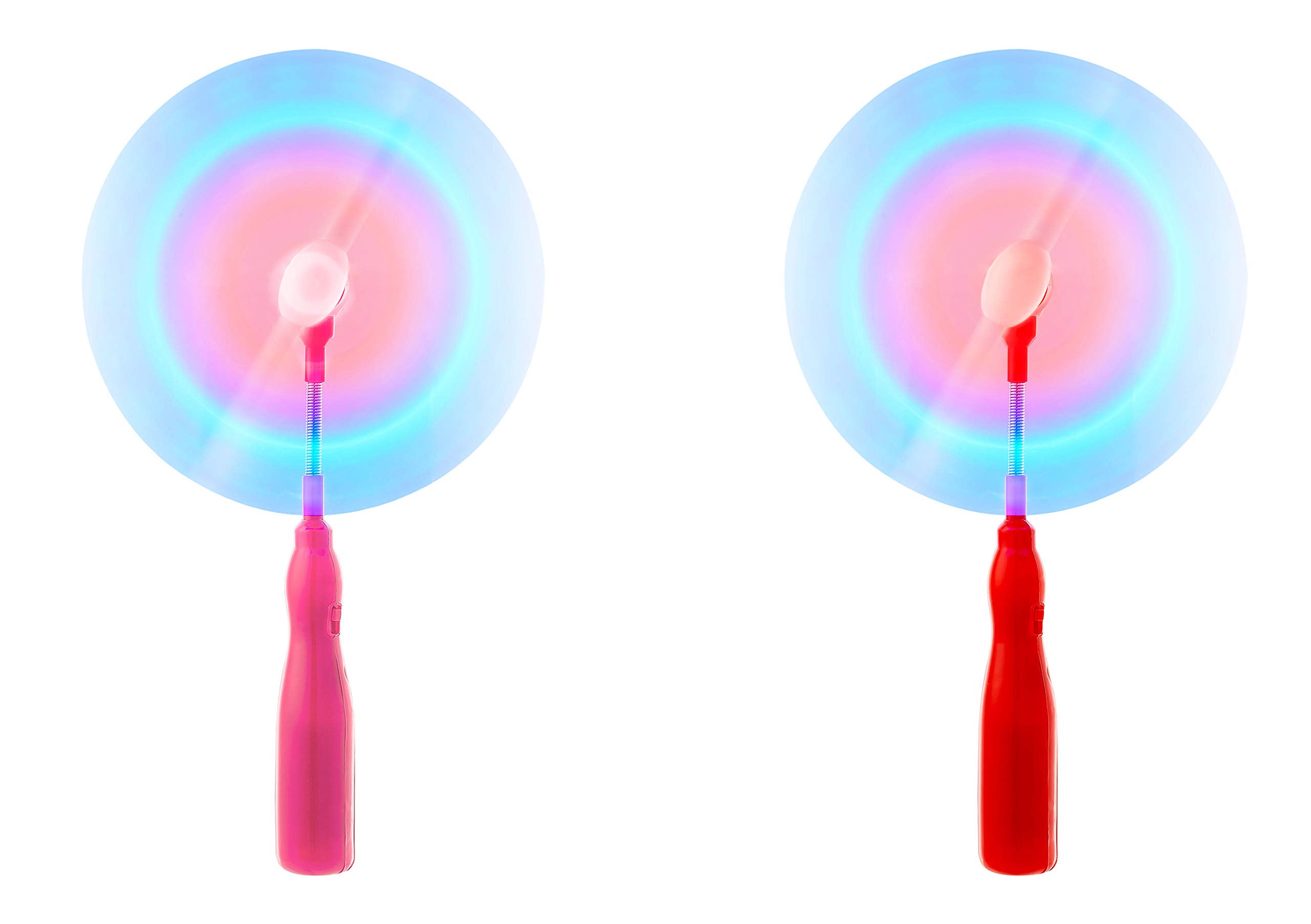 Pack of 2 1 Red 1 Pink LED Swivel Fan Wand LED Windmill Spinners Light Up Flashing Spinning Swivel Fan Light Childrens Windmill Spinning Light Toy Party Gifts Favours Kids Light Up Toys — image 1