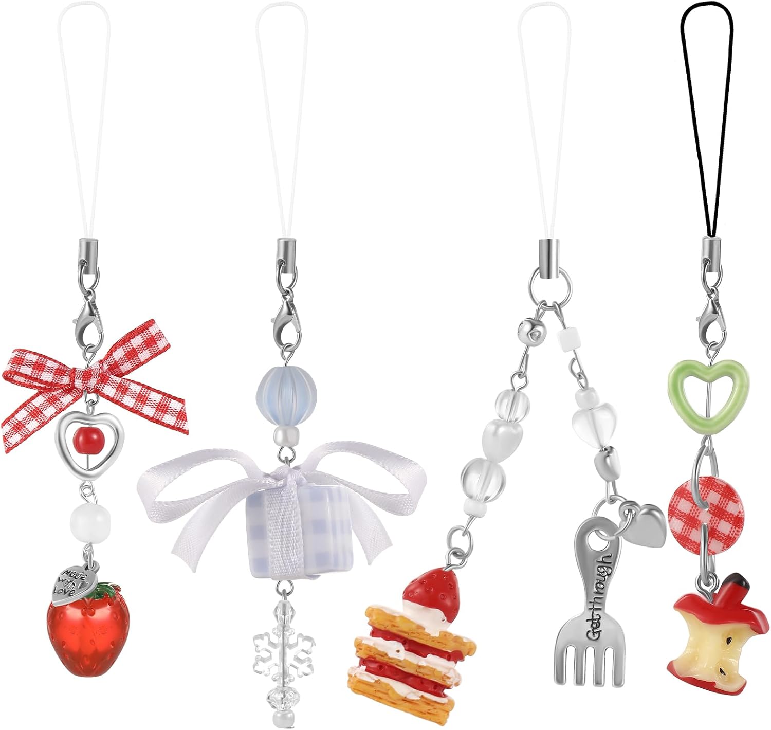 4 PCS Cute Phone Charms Y2K Aesthetic Kawaii Pink Phone Charms Strap Aesthetic for Bag Purse Backpack Wallet Pendants Decor