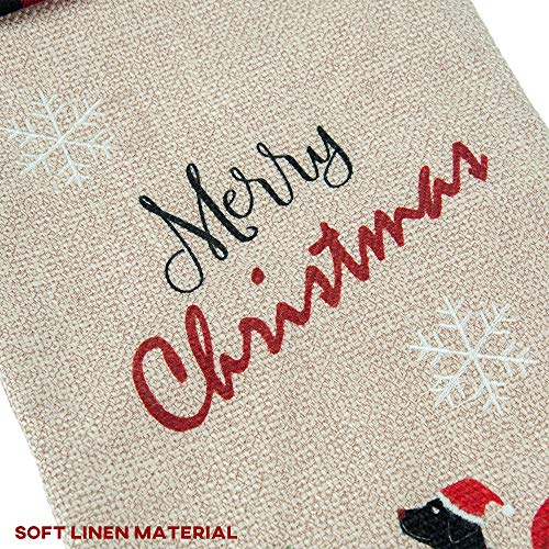 Xamshor Burlap Christmas Stockings 21 Inch Embroidered Linen With Red And Black Buffalo Plaid Cuff For Gift Holders Holiday Decorations #TOP4