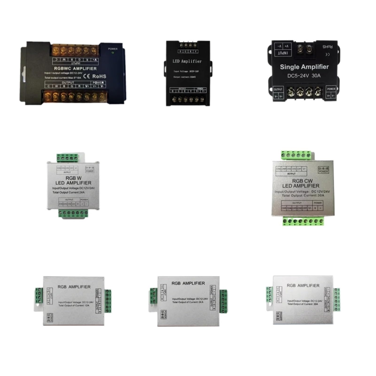 Controller Amplificatore LED RGB+CCT Monocromatico/RGB/RGBW/RGBWW DC5V12V/24V 12A/24A/30A/50A 1CH/3CH/4CH/5CH Alimentatore for Striscia Luminosa(RGB 12A)