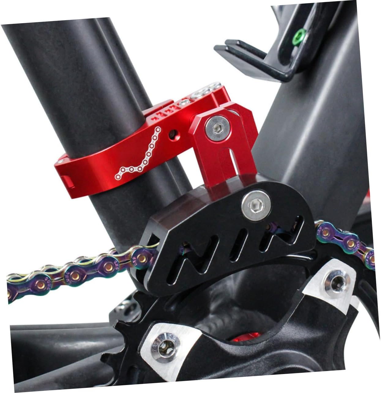 1Set Bike Chain Stabilizer CNC Machined Single Disc Chain Guide for Mountain Bikes Front Derailleur Compatible Prevents Chain Drop and Jumping Durable and Resistant