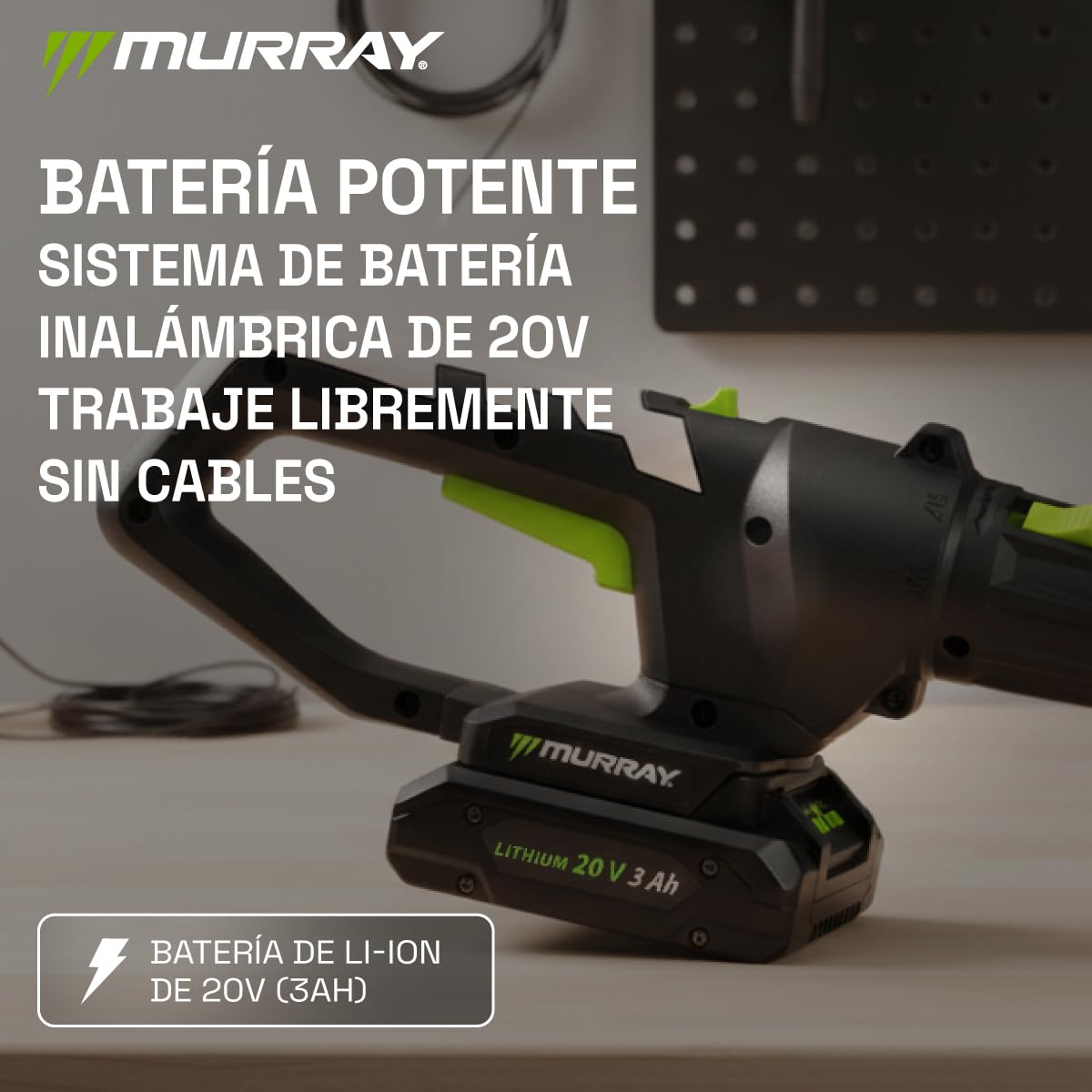 Murray Cortasetos & Motosierra Telescópica 2-en-1 con Batería MU-Bat-MM-CSHT-Kit – 20V, 3Ah, Hoja de Corte 40 cm, Guía de Sierra 20 cm, Sistema SDS, Inclinable, Alcance 330 cm