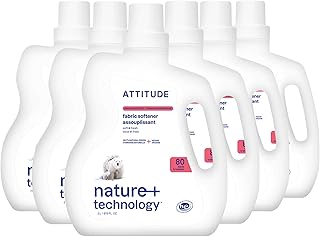 ATTITUDE Liquid Fabric Softener, Plant-Based & Vegan, HE Compatible, Naturally Derived, Pink Grapefruit Scent, 80 Loads, 67.6 Fl Oz (Pack of 6)