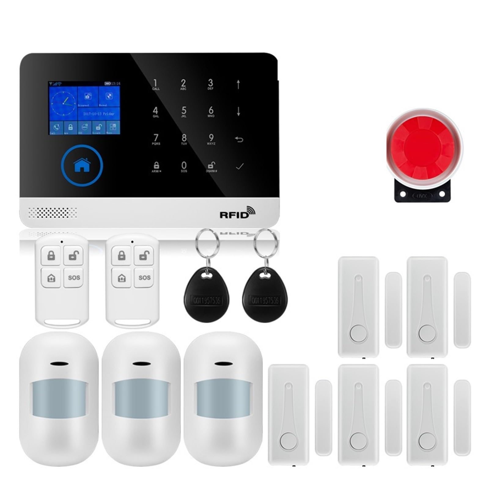 CUDTAPI Alarm System Touch Screen GSM GPRS Burglar Home Security With PIR Motion Sensor Fire Smoke Gas Detector(W2B5)