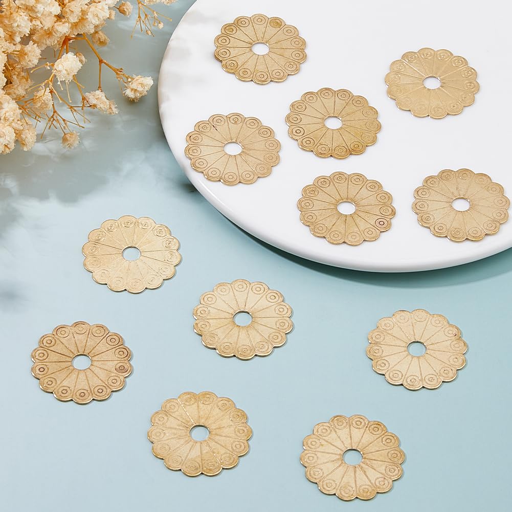 SUPERFINDINGS 12Pcs Brass Backplate Washers 3cm Classical Furniture Decoration Gasket Flower Hardware Accessories for Box Handles Knobs Furniture Cabinet Golden - Image 4