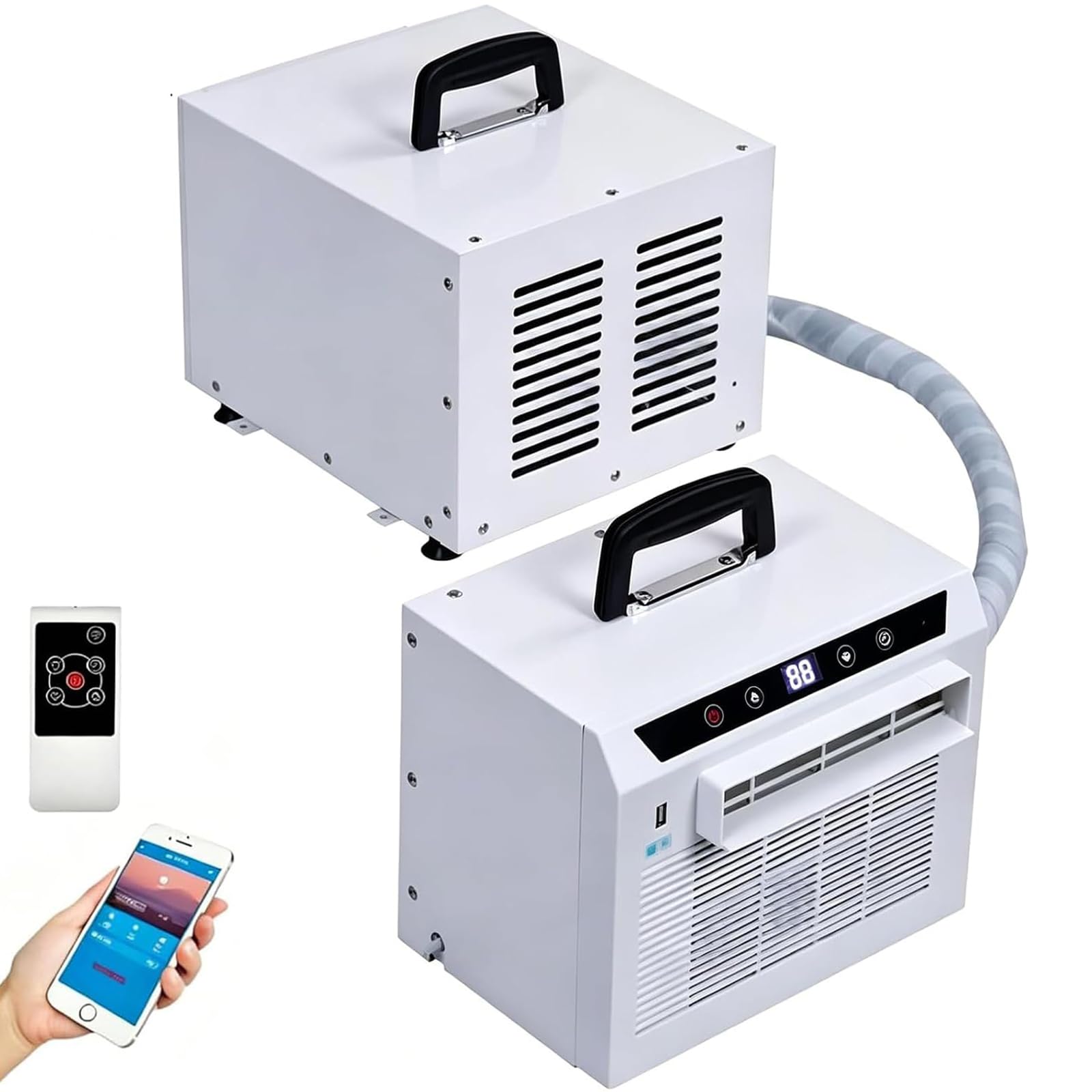 Condizionatore Split 13000 BTU, Climatizzatore Portatile da Campeggio con WiFi e Telecomando - Timer 12H, Flusso d’Aria 130m³/h, Senza Installazione per Casa, Ufficio e Campeggio 1.5m-Pipe
