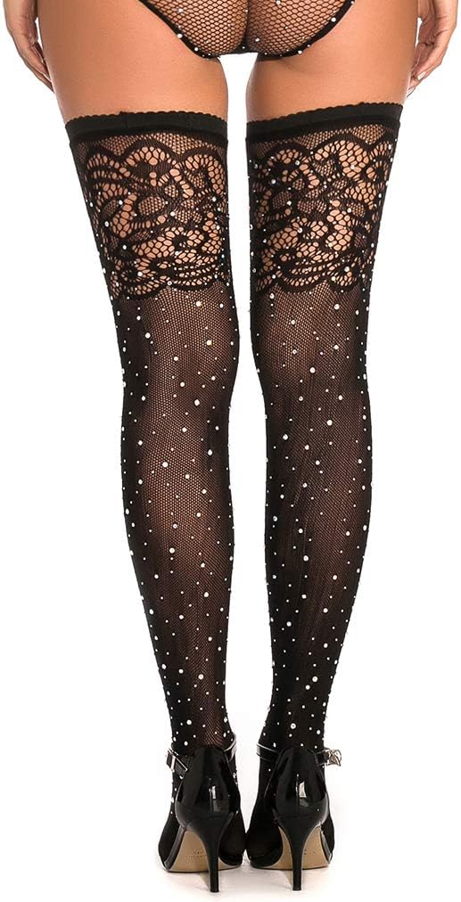 Thigh High Sparkle Rhinestone Stocking, Women's Sexy Fishnet Crystal Stockings