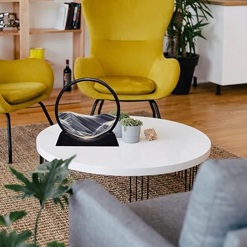 Miniatura 50 de ANBOER - Marco redondo de vidrio con arena movediza diseño 3D de mar profundo, paisaje de arena relajante para escritorio, hogar, oficina, trabajo