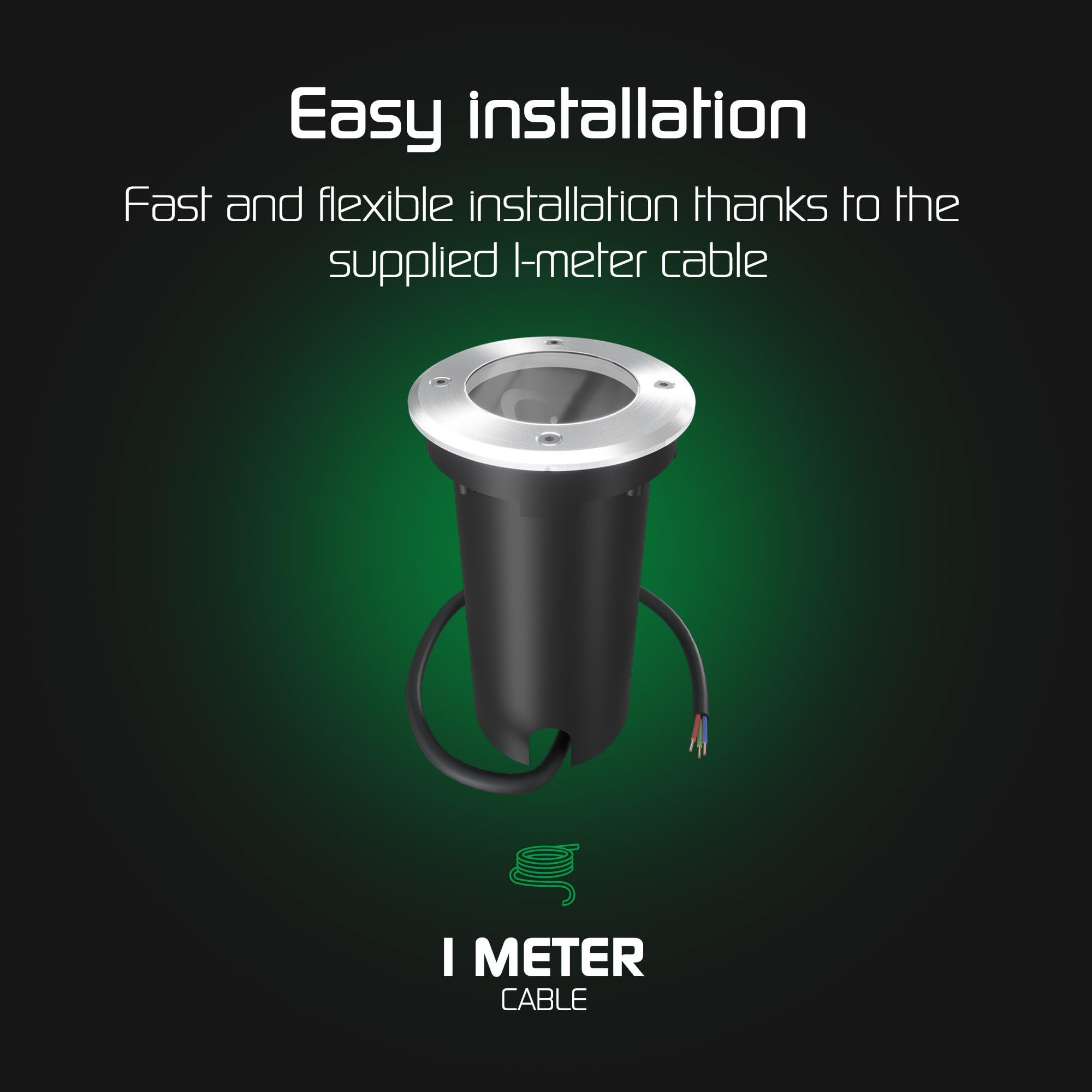 Ledvion - Faretto LED da incasso rotondo, GU10, acciaio inox, IP67, cavo 1m, orientabile, illuminazione esterna