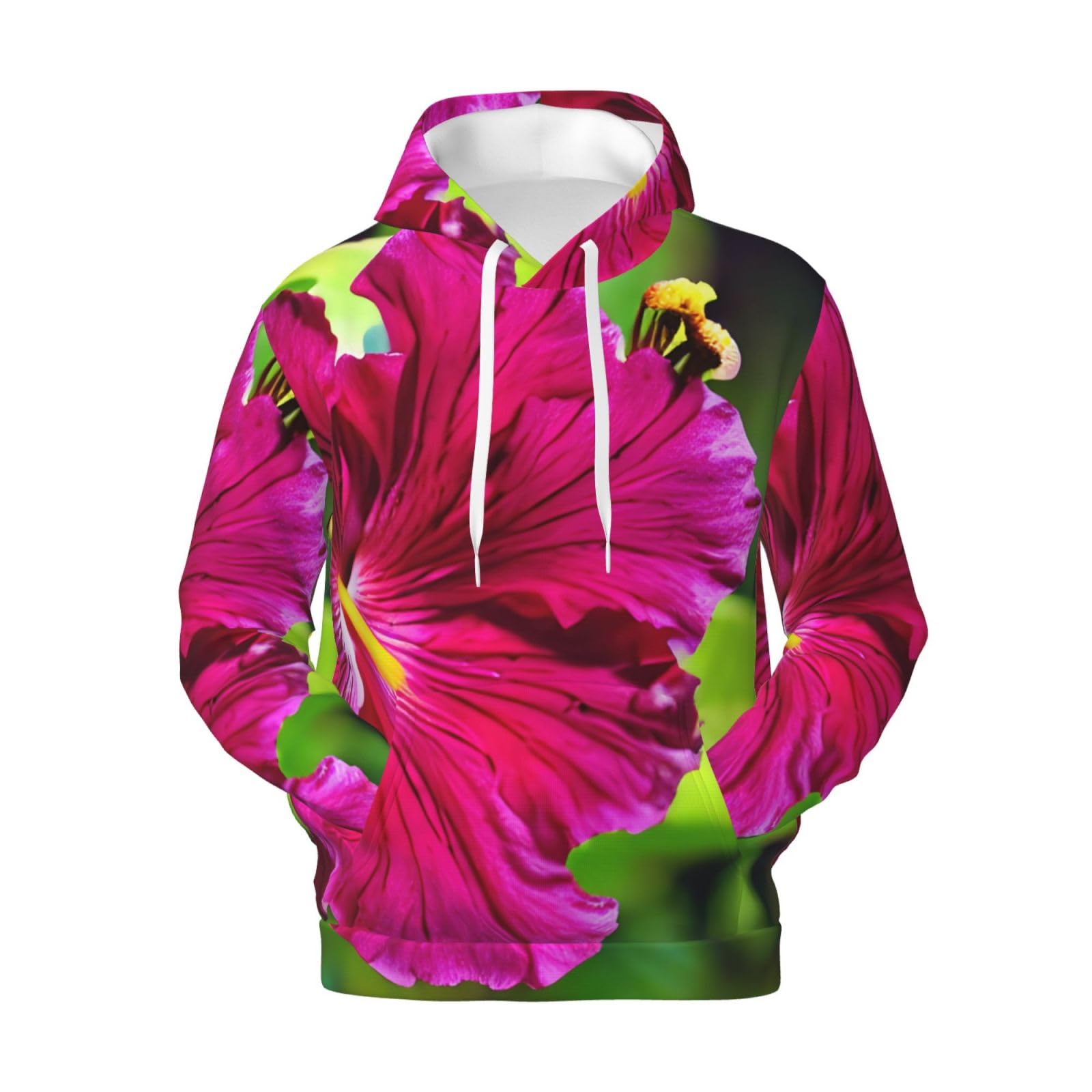 Męska bluza z kapturem z nadrukiem kwiatowym hibiskusa, casualowa grafika z nadrukiem bluzy z kapturem z kieszenią