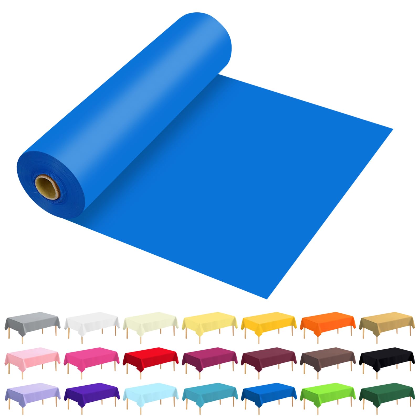 54 Inch X 100 Feet Plastic Table Cover Roll Premium Disposable, Blue