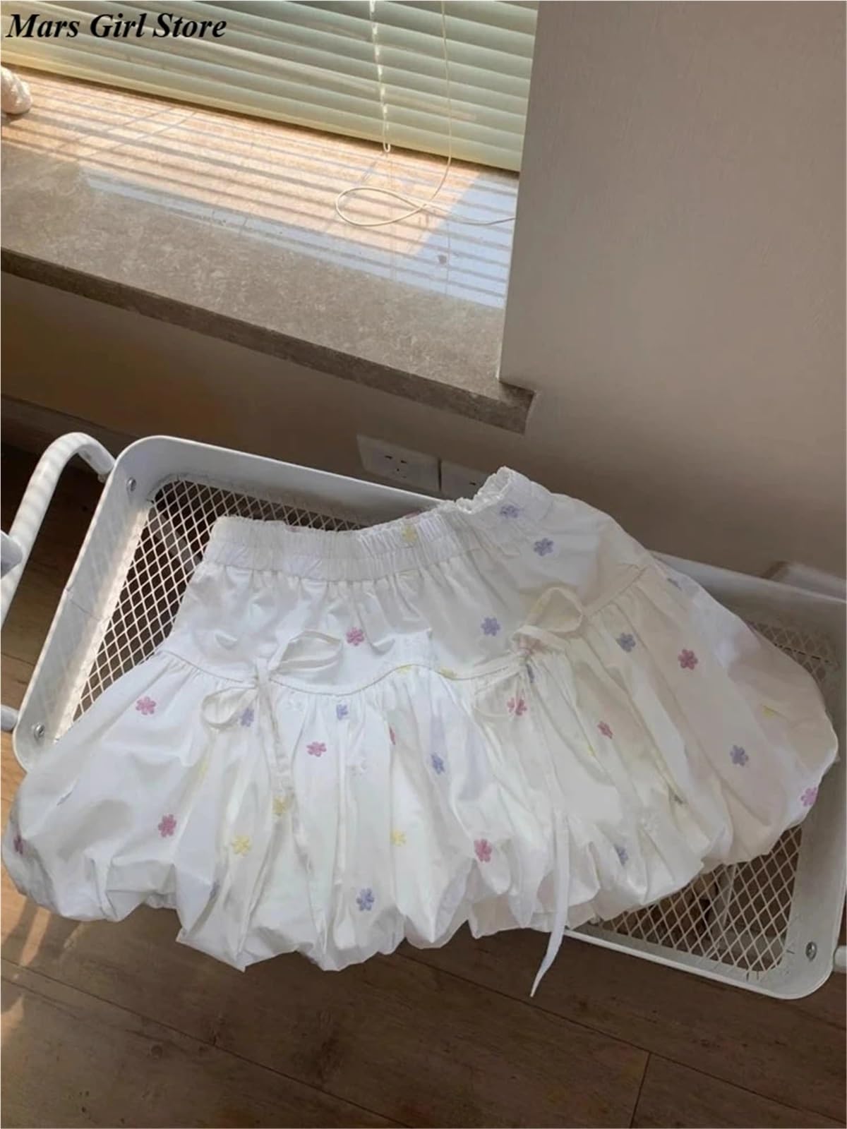 Falda De Burbujas Falda de lazo con estampado dulce for mujer, falda corta verano cintura alta flores y bonitos capullos, ideal for uso diario ropa calle