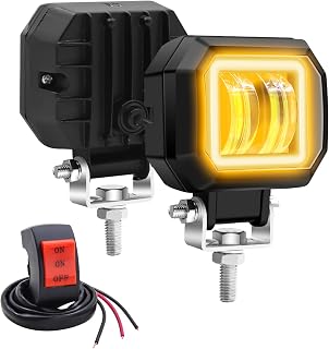 Biqing 20W Motorcycle Fog Lights With Amber Angel Eyes,Motorcycle Auxiliary Lights LED Headlights Front Spotlight 12V 24V Motorbike Fog Driving Light Daytime Running Light With Motorcycle Switch 22mm