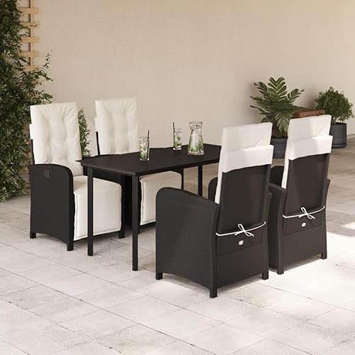 5-Piece Garden Dining Set, Black Poly Rattan, Outdoor Patio Furniture
