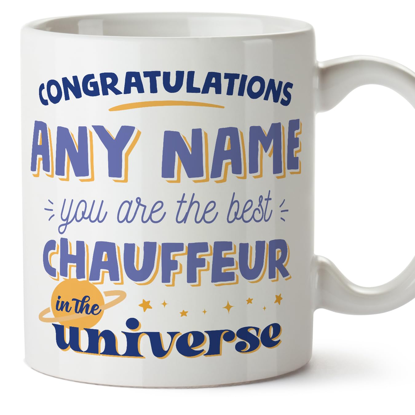 MUGFFINS Personalised Mug for Chauffeur Woman - in English - Best in The Universe - Funny Custom Gift for Colleagues - Ceramic 11oz Mug
