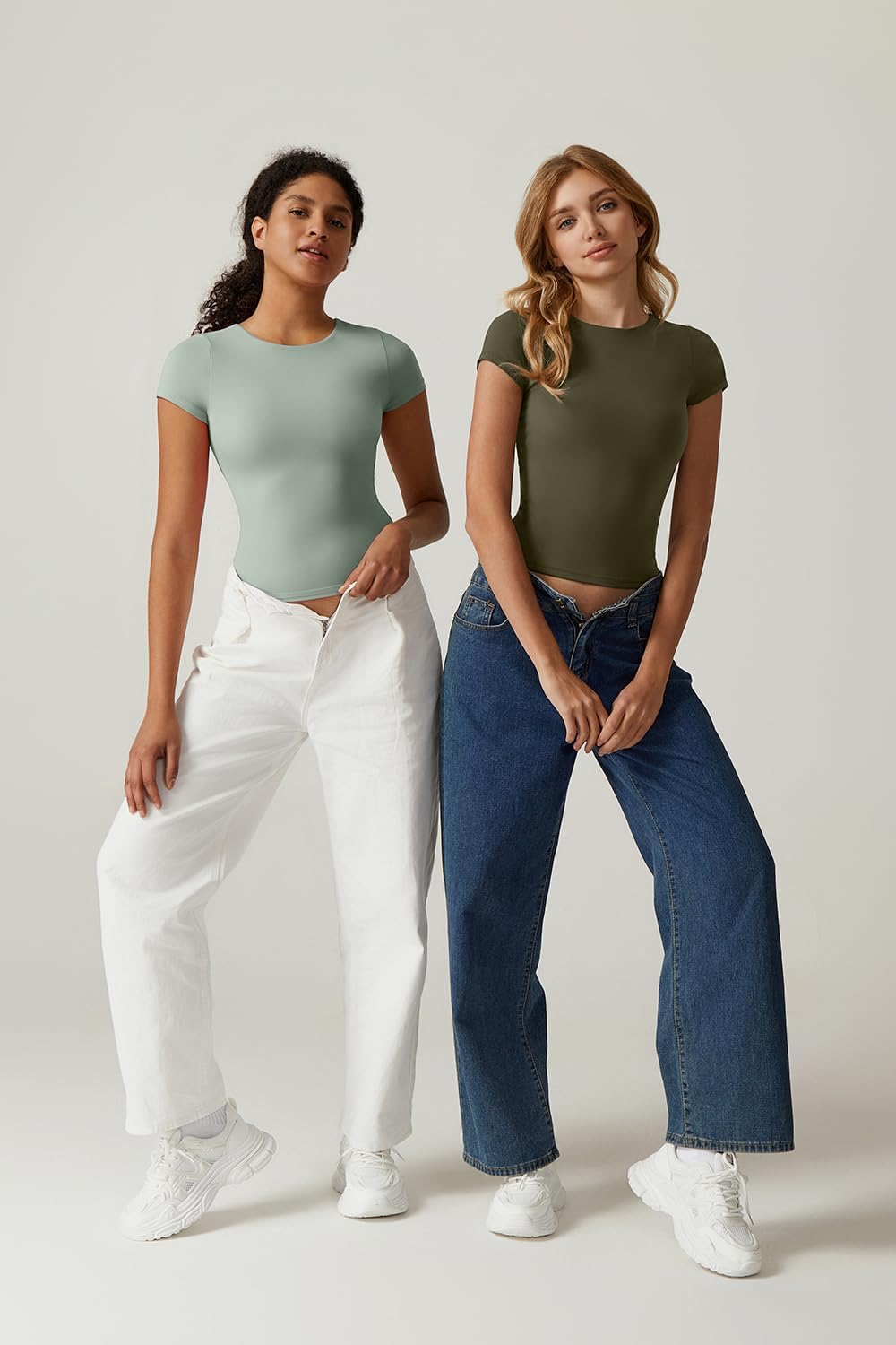 QINSEN Women's Crew Neck Short Sleeve Tees Double Lined Slim Fit T Shirt Basic Y2K Tops - Image 6