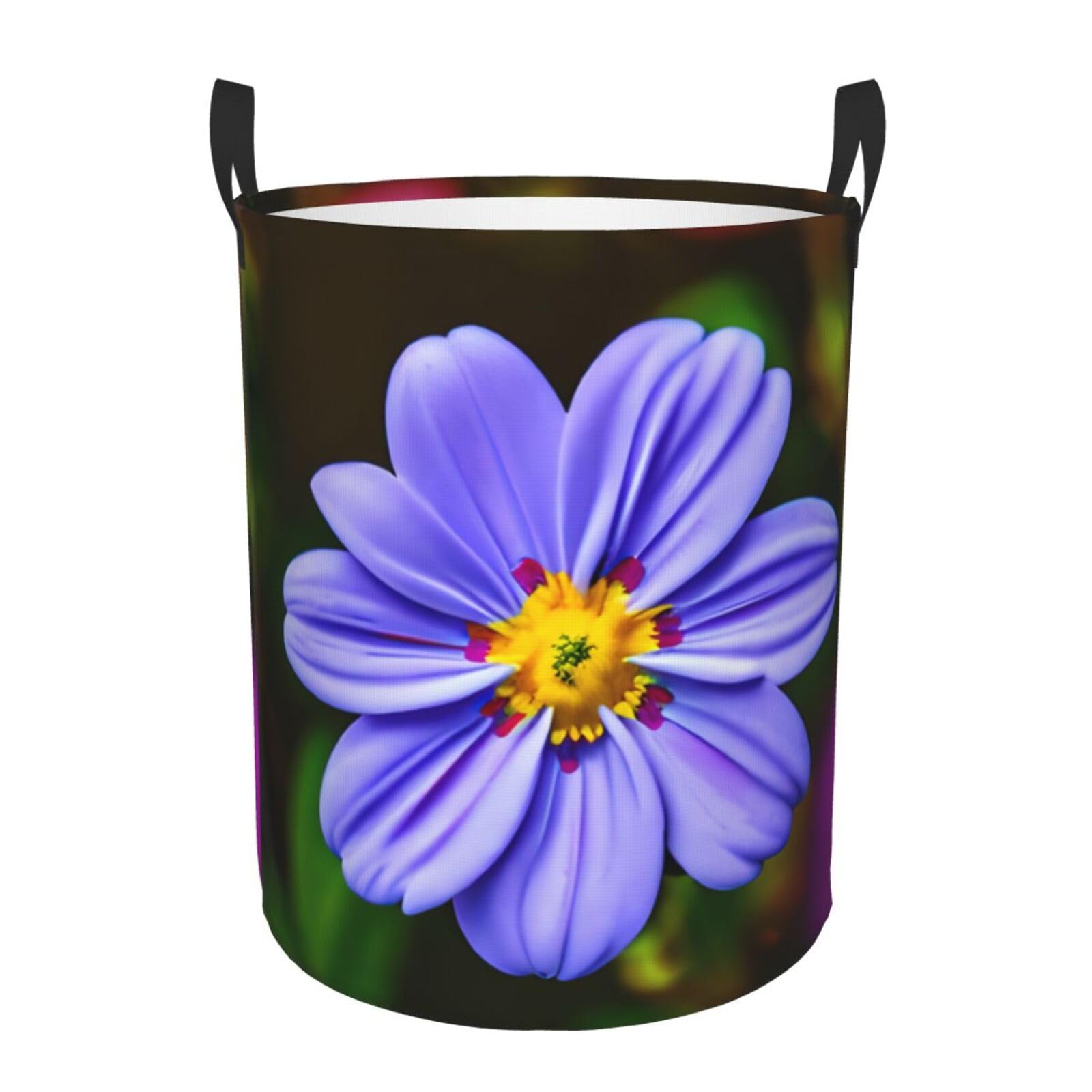 S Collapsible Round purple flower Print Laundry Hamper