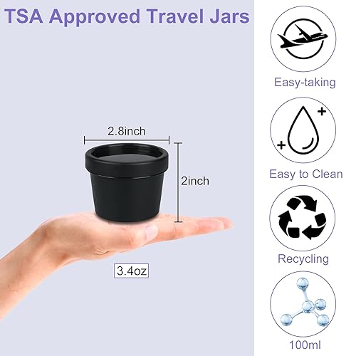 Miniatura 2 de Contenedores de viaje para artículos de tocador, paquete de 9 tarros de plástico aprobados por la TSA para crema, tarros de boca ancha para