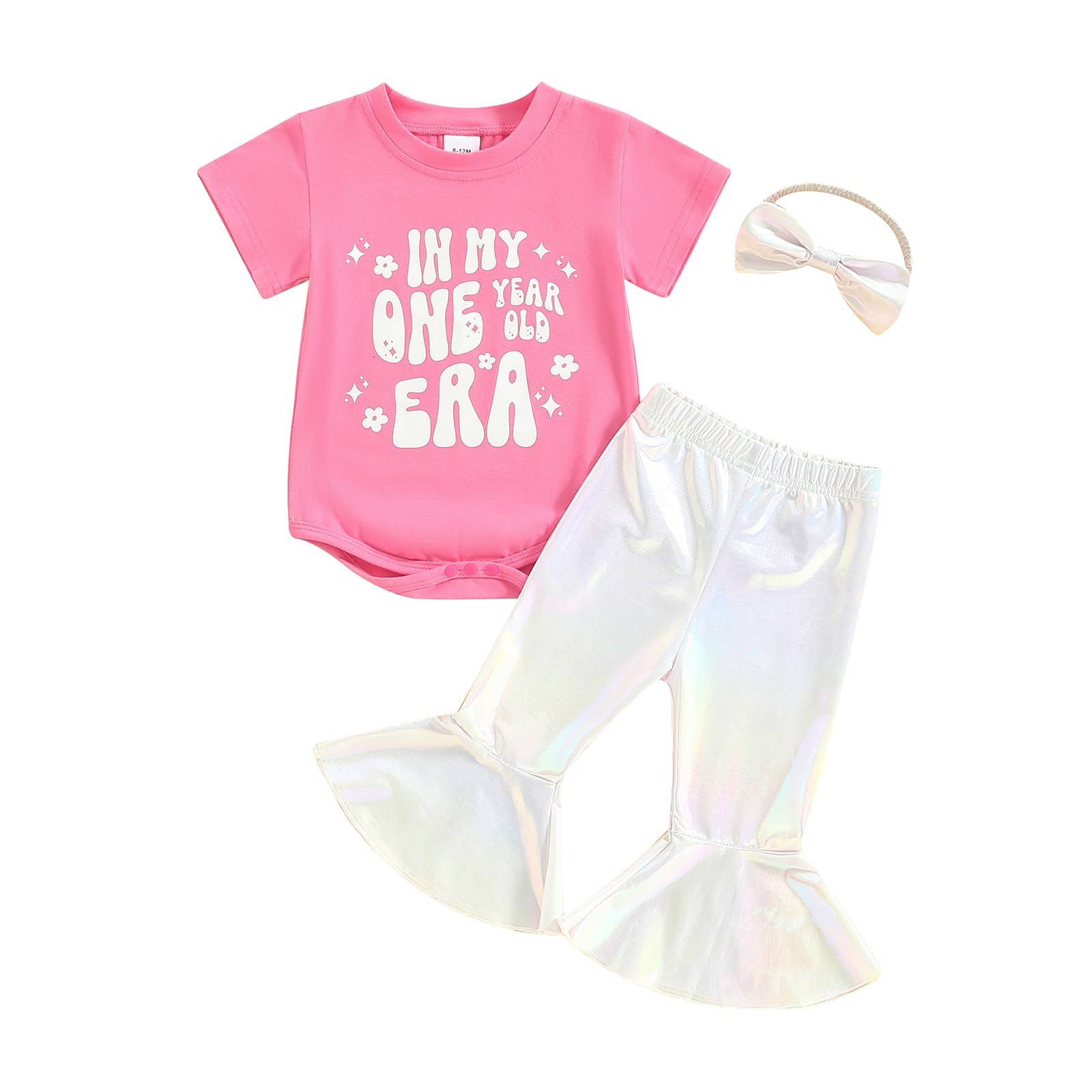 Eadrioss First Baby Girl Birthday Outfit In My One Year Old Era Birthday Outfit Girl 1st Romper Bodysuit Sparkling Bell Bottoms