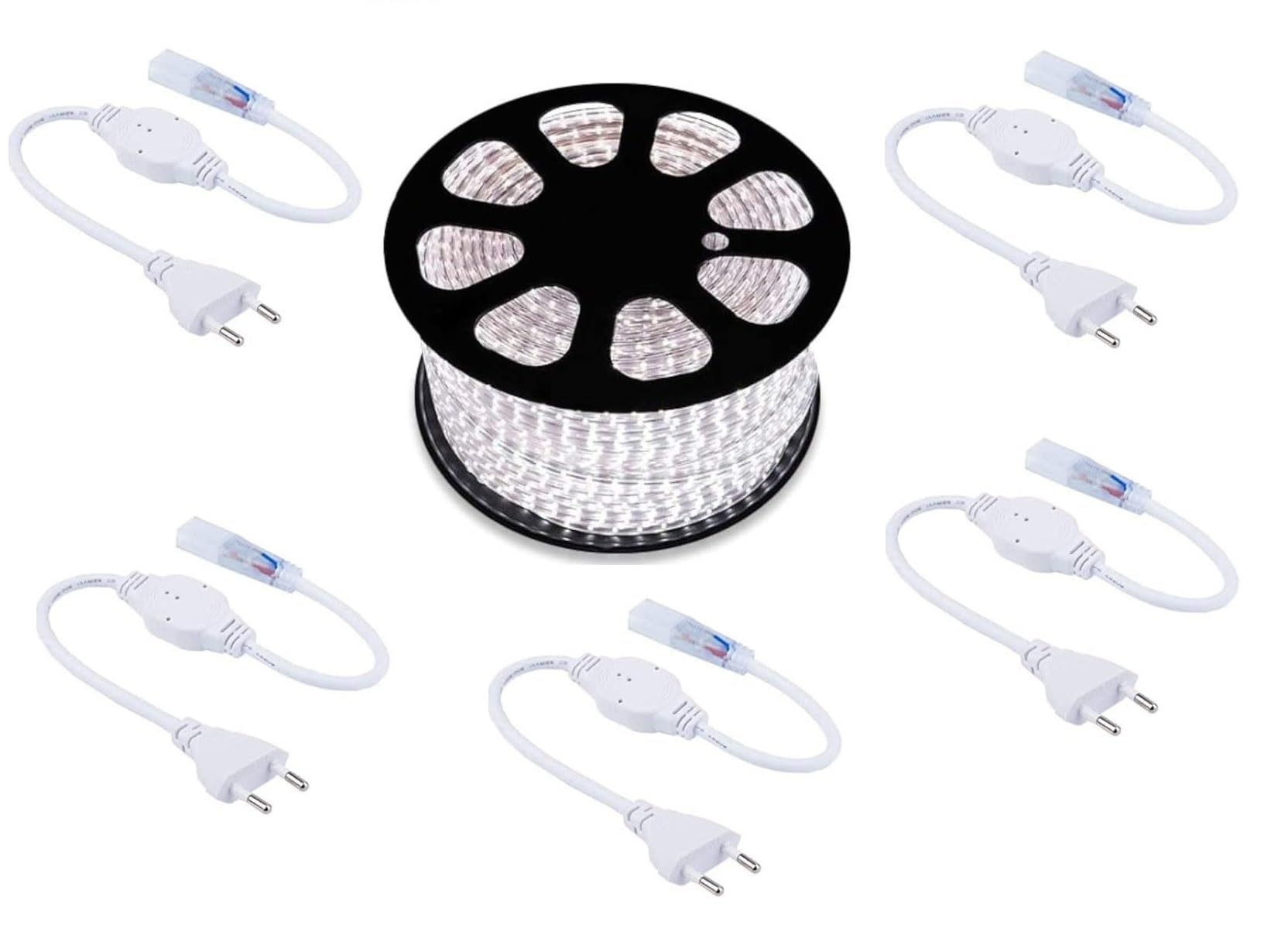 Bobina de tira LED luminosa de 100 metros, luz blanca fría, 5050, 220 V, flexible, de interior y exterior + 5 enchufes Cw578