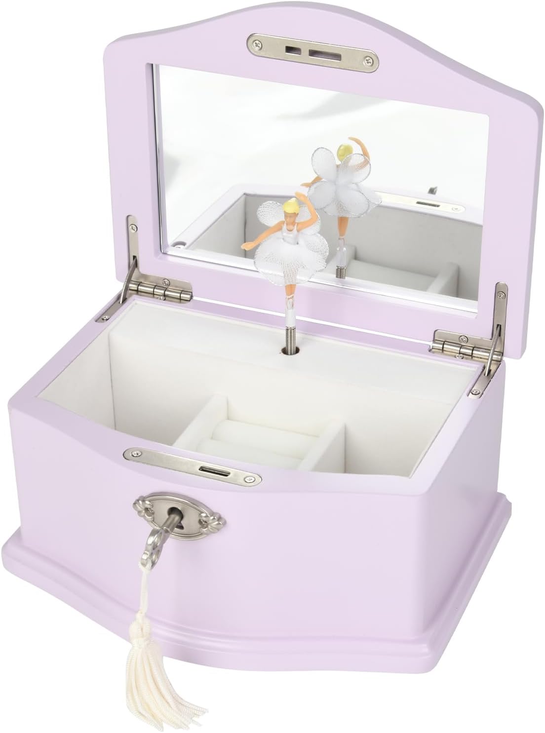 Elle Jewelry Box - Ballerina Jewelry Organizer and Swan Lake Wind-Up Music Box for Girls and Teens, Accessories and Keepsake Wooden Storage with Lock and Mirror, Charming Room Decor and Gift, Small