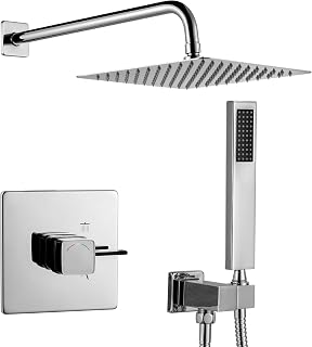 ARCORA Unterputz Duschsystem mit Thermostat aus Edelstahl und Messing, Komplettset mit 40 °C Konstanttemperaturventil, 360° Drehbarer Regendusche, Handbrause und Brauseschlauch, Chrom