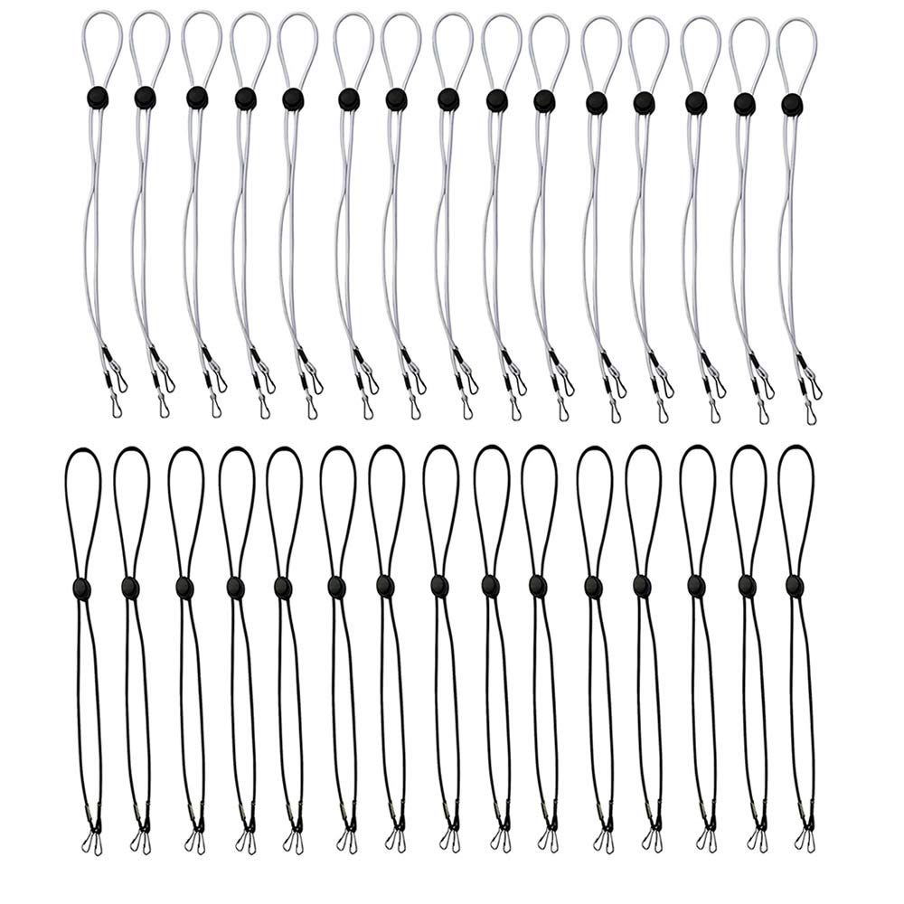 TXIN 30 Pcs Mask Lanyard Straps, Anti-Lost Two Clip Lanyard Mask Hanging Ear Rope String Cord Earloop with Adjustable Buckles, Hang Mask Retainer Chain Holder Hanger Neck Lanyard White & Black