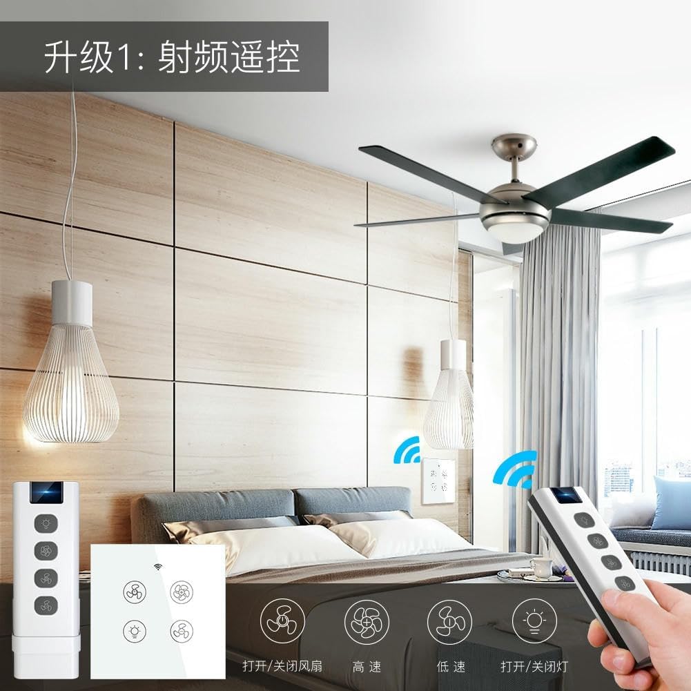 WiFi Smart Ceiling Fan and Light Switch with Remote,Tuya / Smart Life App ,Multi-Speed Fan Control,Glass Touch Panel,Compatible with Alexa,Gogle Assistant Voice Control,Multi-Control Enabled EU White