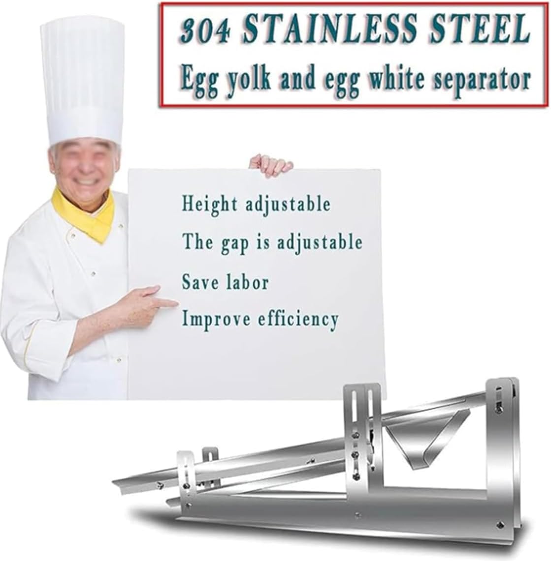 Chicken Yolk Protein Separator, Commercial 304 Stainless Steel Separation Machine for Duck Hen Eggs, Adjustable Height and Separation Gap