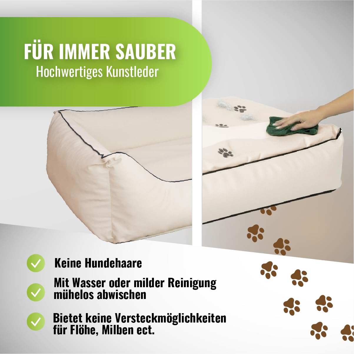 Cama para perros CopcoPet Rocco 2 en 1, impermeable y de piel sintética, con colchón de plástico para perros con espuma de copos o espuma viscoelástica ortopédica