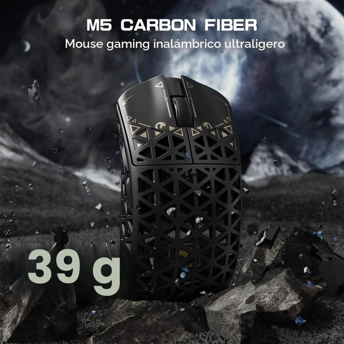 MAMBASNAKE M5 Ultra Carbon Fiber 8000Hz Ratón inalámbrico para juegos, 39g SUPERLIGHT, 42000DPI, sensor PAW3950MAX, Nordic 52840 Chip, Bluetooth/2.4G/USB-C ratones con cable con ratón enrollado, para