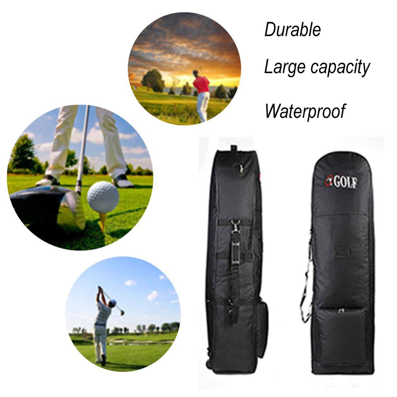Housse de Protection de Voyage pour Sac de Golf Rembourré avec Roues en Nylon